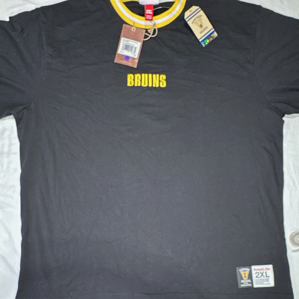 Mitchell & Ness Boston Bruins NHL Hockey Short Sleeve Shirt Black/Yellow 2XL
